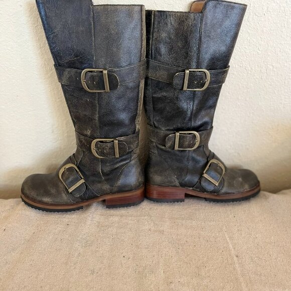 Gee WaWa Anthropology Black Distressed Leather Moto Knee Boots Sz 7 - Picture 7 of 11